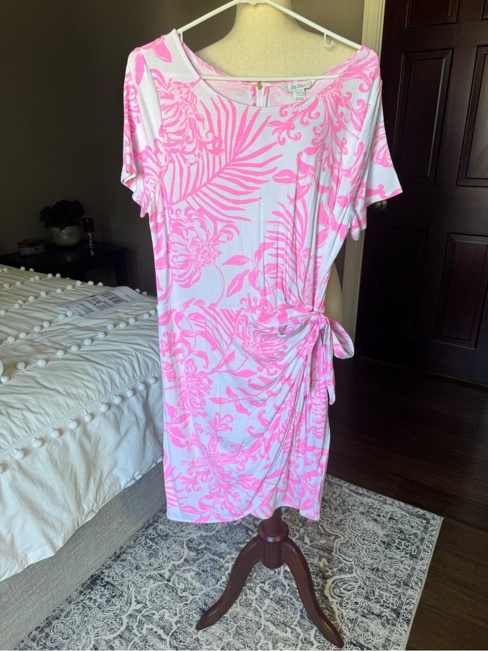 Lilly Pulitzer Pink & White Tropical Tie-Side Mini Dress